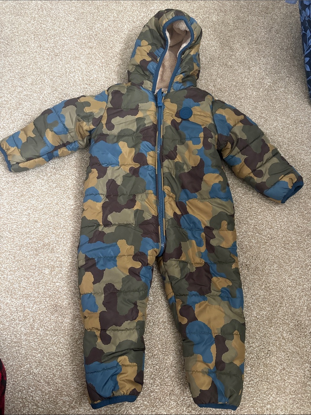 Noppies Camouflage Padded Hooded One-Piece in Green, Blue & Brown